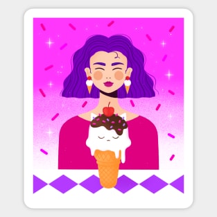 Happy girl with purple hair and kitty ice cream, version 1 Sticker